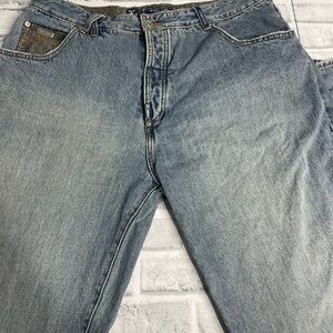 LRG Men’s  Relaxed Fit Denim Jeans. 40x32. Distressed hem. Spots noted. Preowned